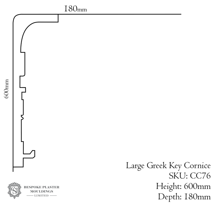 Large Greek Key Cornice with 2 Lighting Troughs