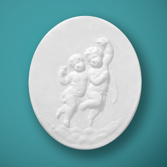 Cherubs Playing Upon Clouds Plaster Plaque